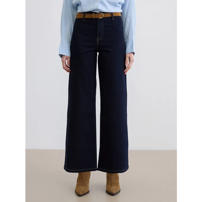 LCW Jeans İndigo Beli Kemerli Wideleg Kadın Jean Pantolon