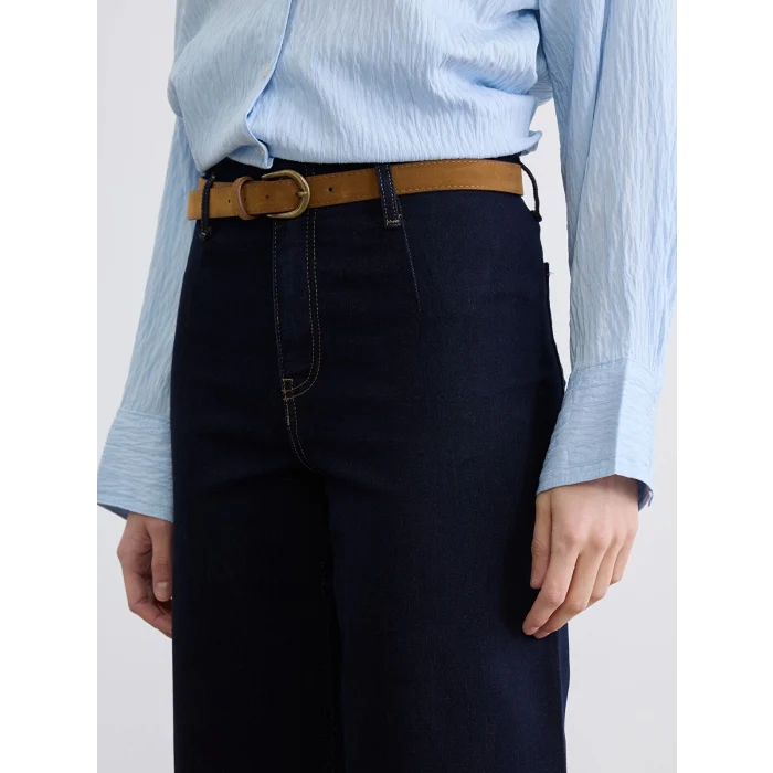 LCW Jeans İndigo Beli Kemerli Wideleg Kadın Jean Pantolon