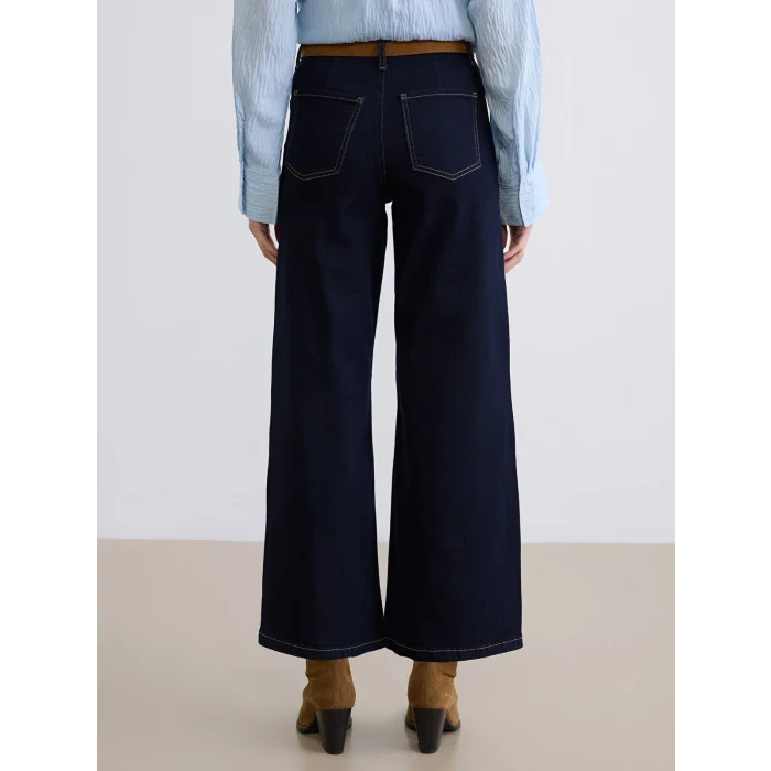 LCW Jeans İndigo Beli Kemerli Wideleg Kadın Jean Pantolon