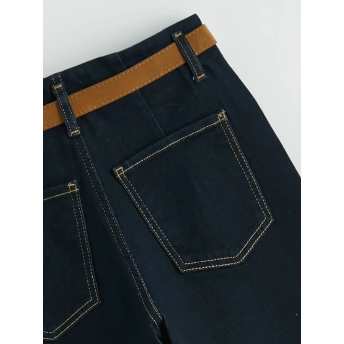 LCW Jeans İndigo Beli Kemerli Wideleg Kadın Jean Pantolon