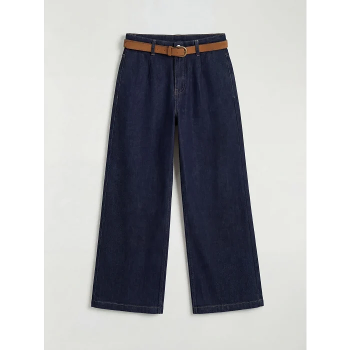 LCW Jeans İndigo Beli Kemerli Wideleg Kadın Jean Pantolon