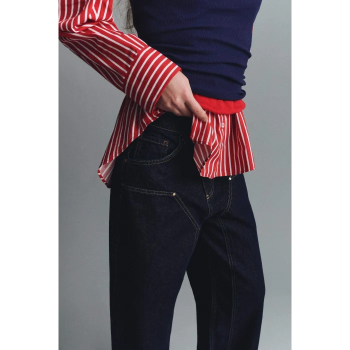 Defacto G1406AXNM82 Mavi %100 Pamuk Barrel Fıt Yüksek Bel Jean Pantolon