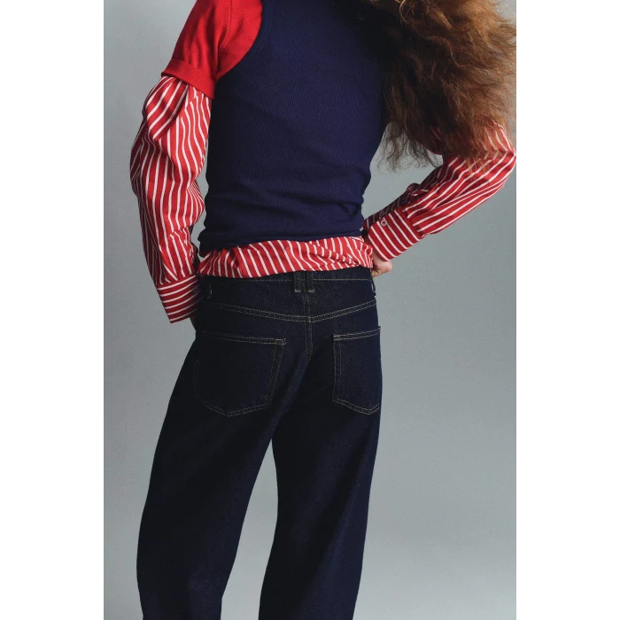 Defacto G1406AXNM82 Mavi %100 Pamuk Barrel Fıt Yüksek Bel Jean Pantolon