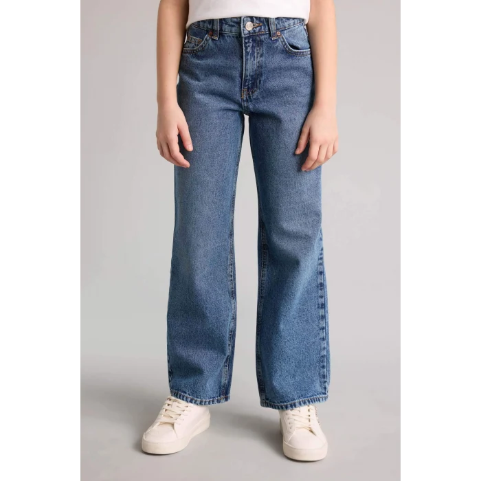 Defacto G4654A8NM28 Mavi Straıght Wıde Geniş Paça Jean Pantolon Kız Çocuk