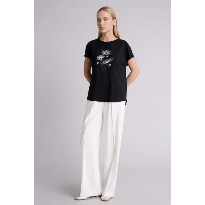 Defacto H1453AXBK81 Siyah Bisiklet Yaka Taş Baskılı Tişört