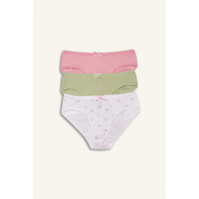 Defacto H0180A8WT34 Beyaz Çiçekli Penye 3lü Slip Külot Kız Çocuk