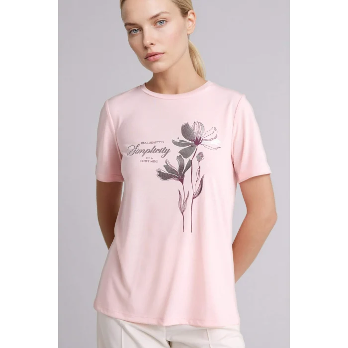 Defacto H1461AXPN127 Pembe Relax Fıt Bisiklet Yaka Çiçekli Kısa Kollu Tişört