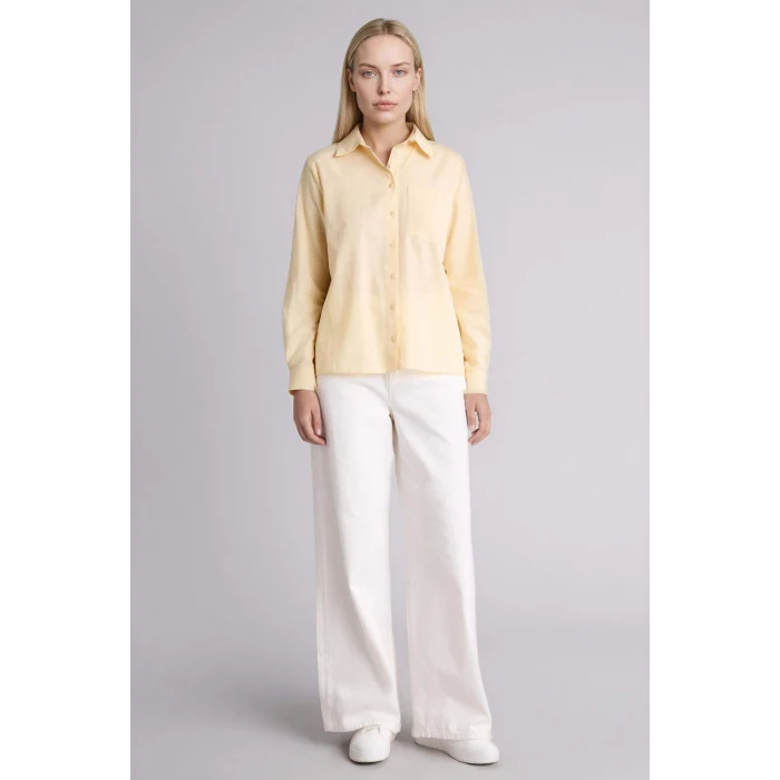 Defacto W7734AZBG366 Bej %100 Pamuk Basıc Gömlek