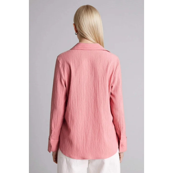 Defacto H0467AXBR489 Bordo Regular Fıt Gömlek Yaka Gofre Dokulu Uzun Kollu Gömlek