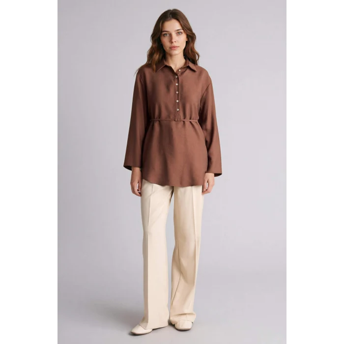 Defacto G7263AXBN323 Kahve Regular Fıt Modal Uzun Kollu Tunik