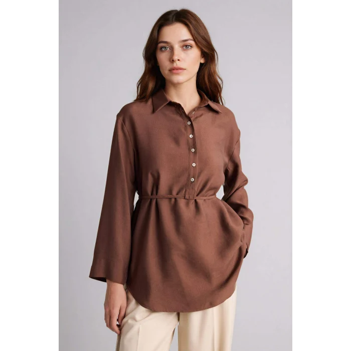 Defacto G7263AXBN323 Kahve Regular Fıt Modal Uzun Kollu Tunik