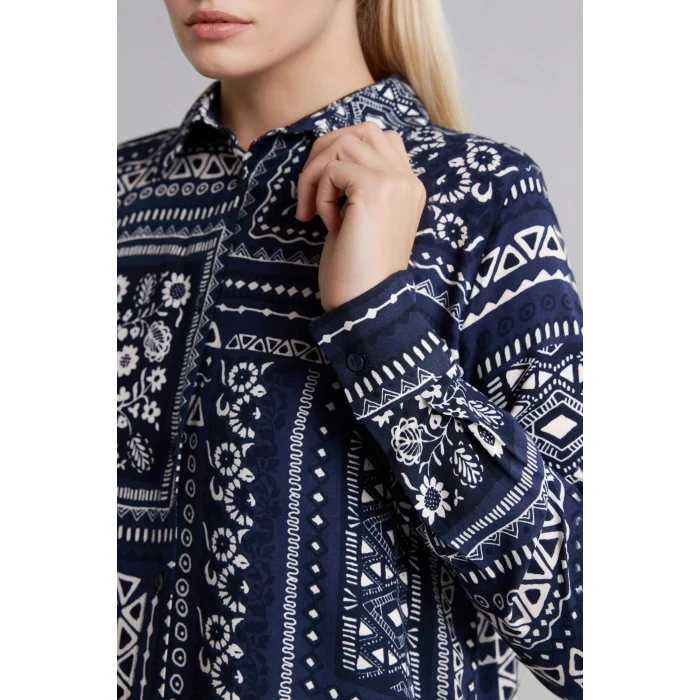 Defacto T0609AZNV253 Lacivert Loose Fıt Desenli Gömlek Tunik