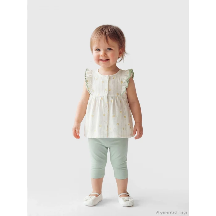 LCW baby Ekru Kız Bebek Çiçekli Gömlek ve Tayt