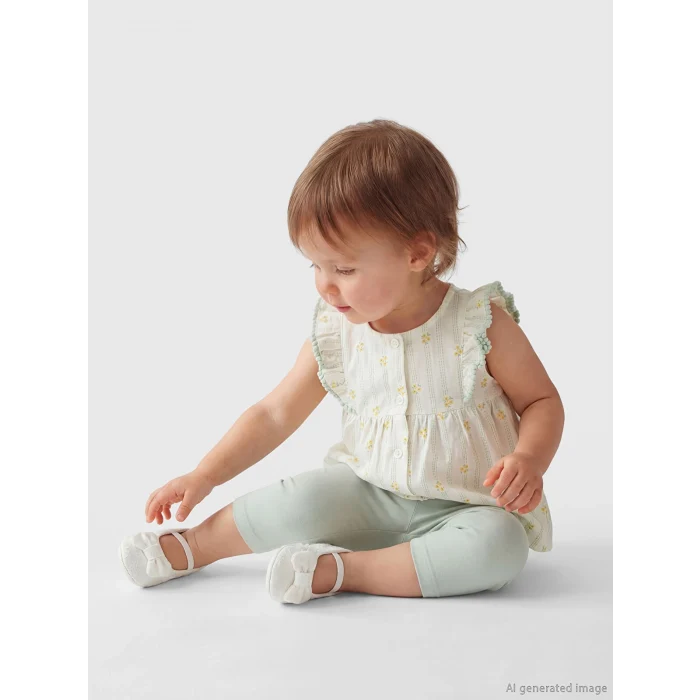 LCW baby Ekru Kız Bebek Çiçekli Gömlek ve Tayt
