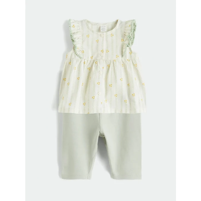 LCW baby Ekru Kız Bebek Çiçekli Gömlek ve Tayt