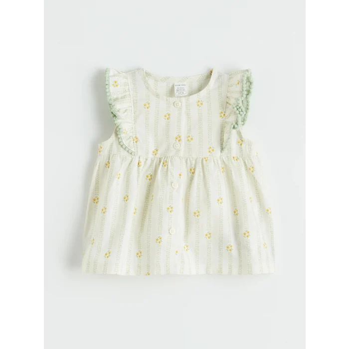 LCW baby Ekru Kız Bebek Çiçekli Gömlek ve Tayt