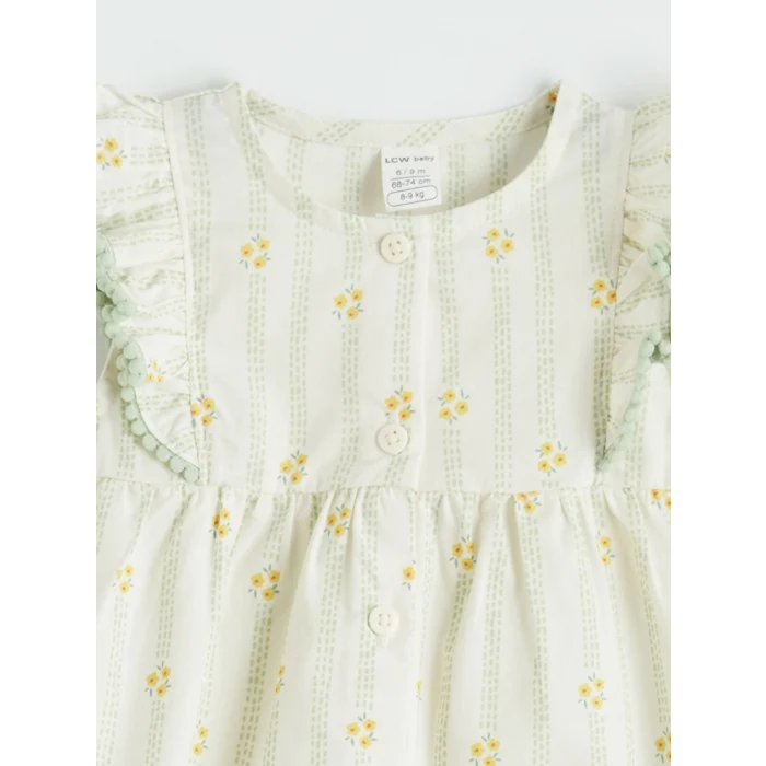 LCW baby Ekru Kız Bebek Çiçekli Gömlek ve Tayt