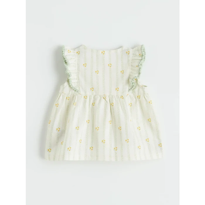 LCW baby Ekru Kız Bebek Çiçekli Gömlek ve Tayt