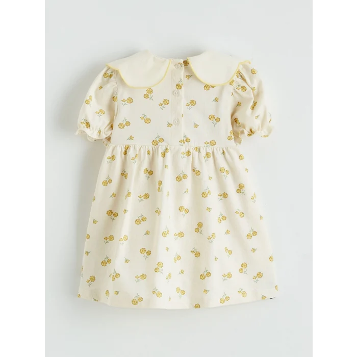 LCW baby Ekru Bebe Yaka Çiçek Desenli Kız Bebek Elbise