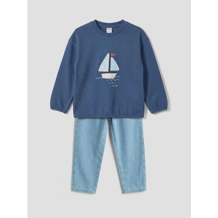 LCW baby Lacivert  Baskılı Erkek Bebek Sweatshirt ve Pantolon Takım