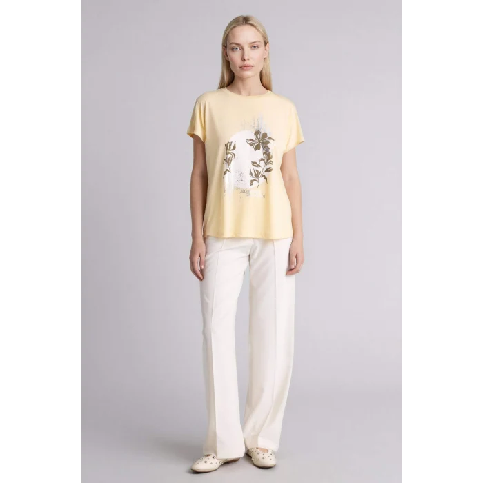 Defacto H1454AXBG366 Bej Bisiklet Yaka Baskılı Kısa Kollu Tişört