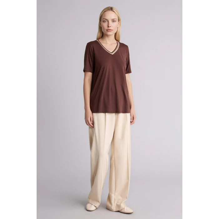 Defacto F2770AXBN320 Kahve Regular Fıt V Yaka Kısa Kollu Tişört