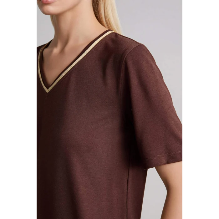 Defacto F2770AXBN320 Kahve Regular Fıt V Yaka Kısa Kollu Tişört