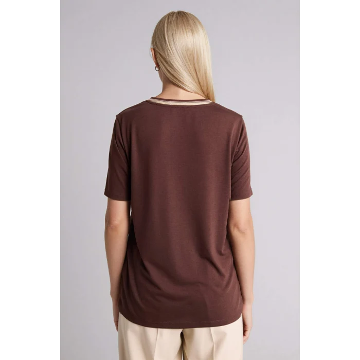 Defacto F2770AXBN320 Kahve Regular Fıt V Yaka Kısa Kollu Tişört