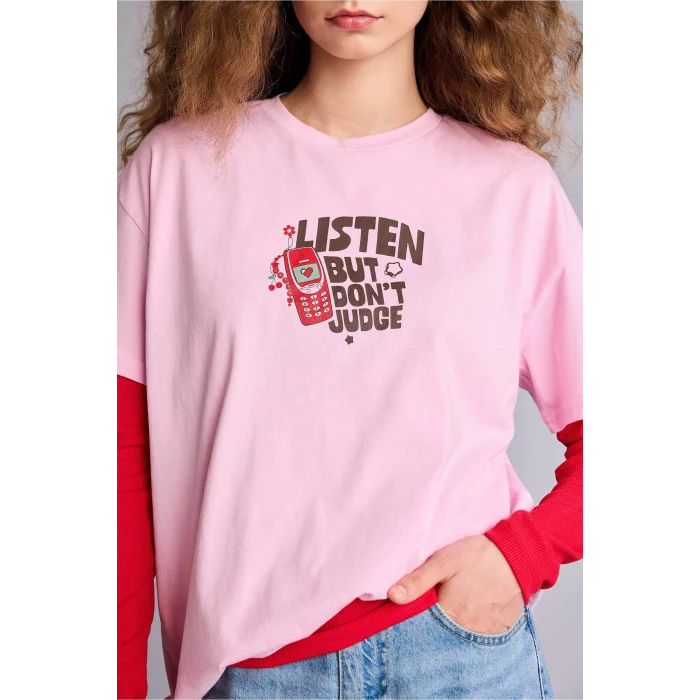 Defacto G2510AXPN606 Pembe Oversıze Sırt Baskılı Tişört