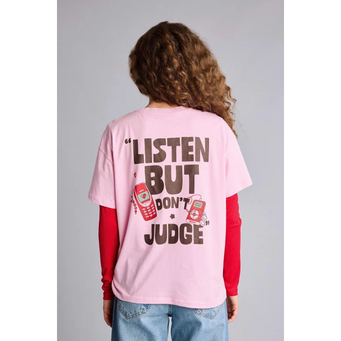 Defacto G2510AXPN606 Pembe Oversıze Sırt Baskılı Tişört