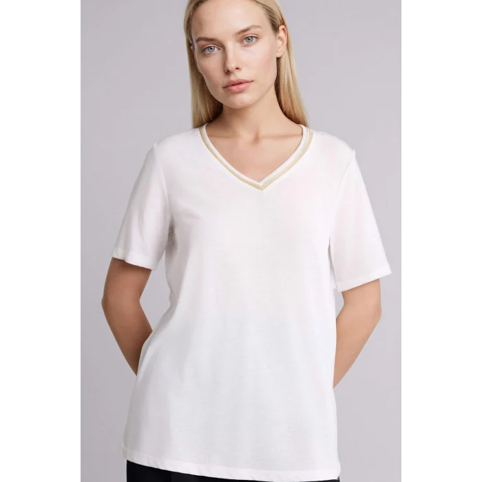 Defacto F2770AXER105 Ekru Regular Fıt V Yaka Kısa Kollu Tişört
