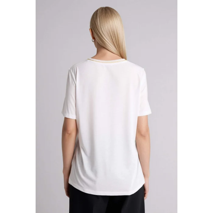 Defacto F2770AXER105 Ekru Regular Fıt V Yaka Kısa Kollu Tişört