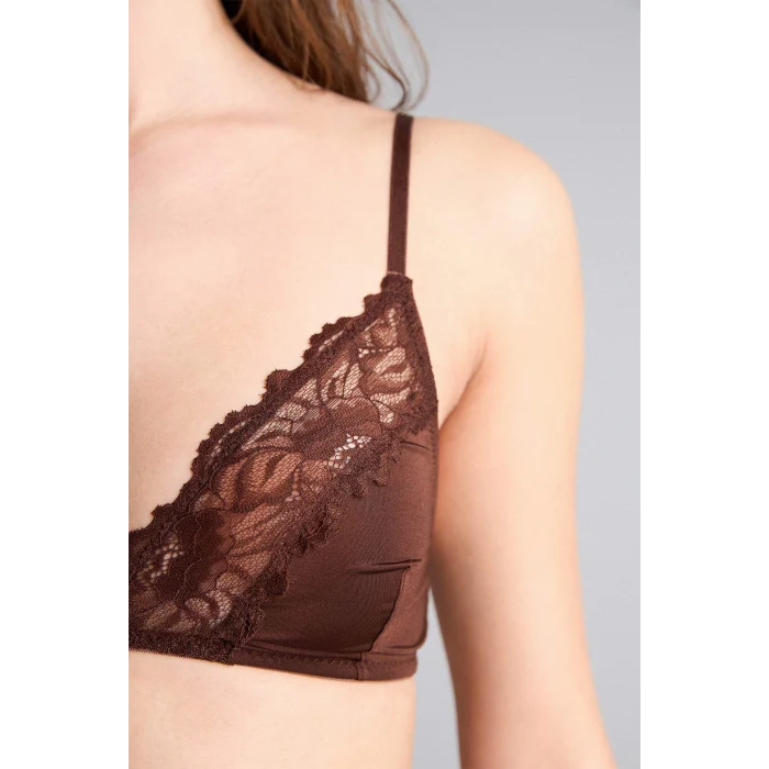 Defacto F9387AXBN341 Kahve Dantel Detaylı Saten Kapsız Pedsiz Balensiz Bralet