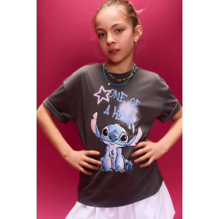 Defacto H0724A8AR58 Antrasit Dısney Lılo & Stıtch Tişört Kız Çocuk