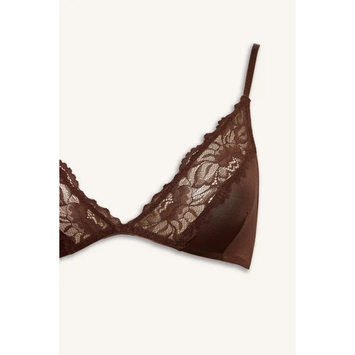 Defacto F9387AXBN341 Kahve Dantel Detaylı Saten Kapsız Pedsiz Balensiz Bralet