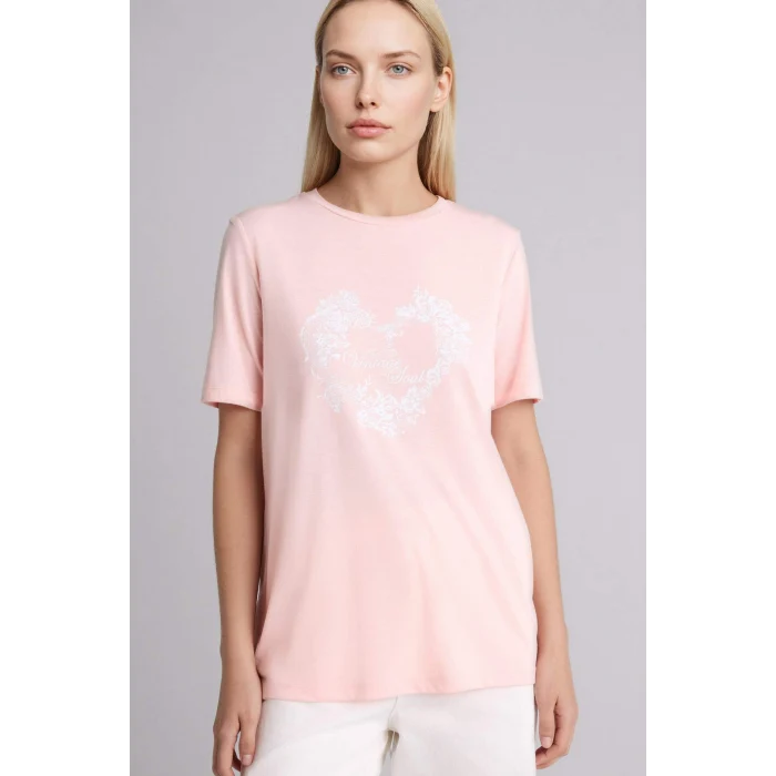 Defacto H1435AXPN681 Pembe Regular Fıt Bisiklet Yaka Çiçekli Kısa Kollu Tişört