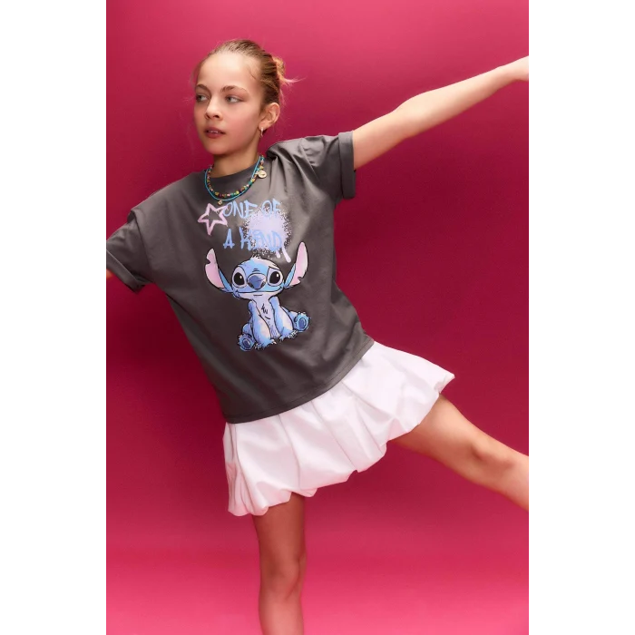 Defacto H0724A8AR58 Antrasit Dısney Lılo & Stıtch Tişört Kız Çocuk