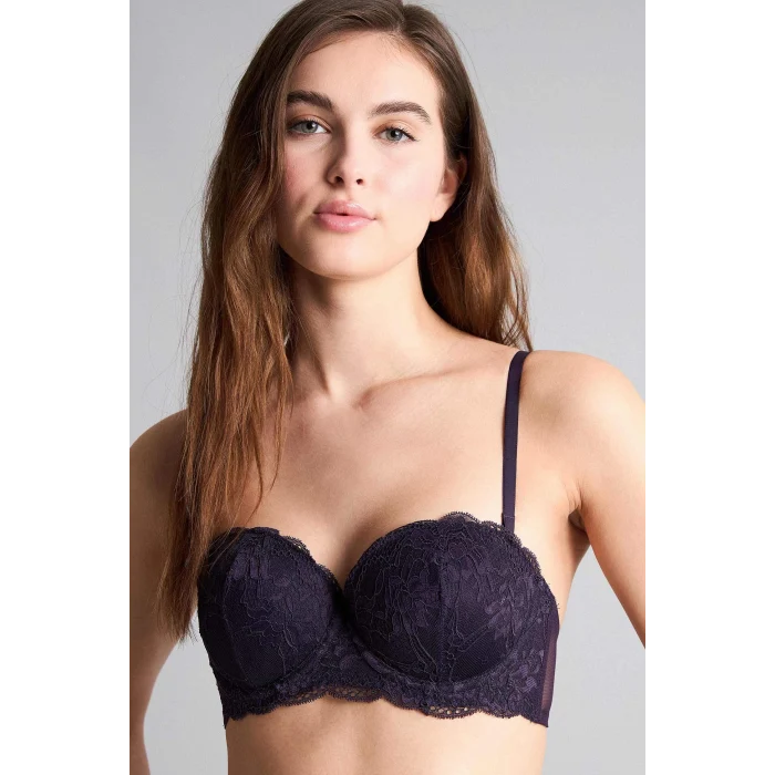 Defacto G1181AXPR289 Mor Dantel Detaylı Kaplı Yarım Dolgulu Balenli Straplez Sütyen
