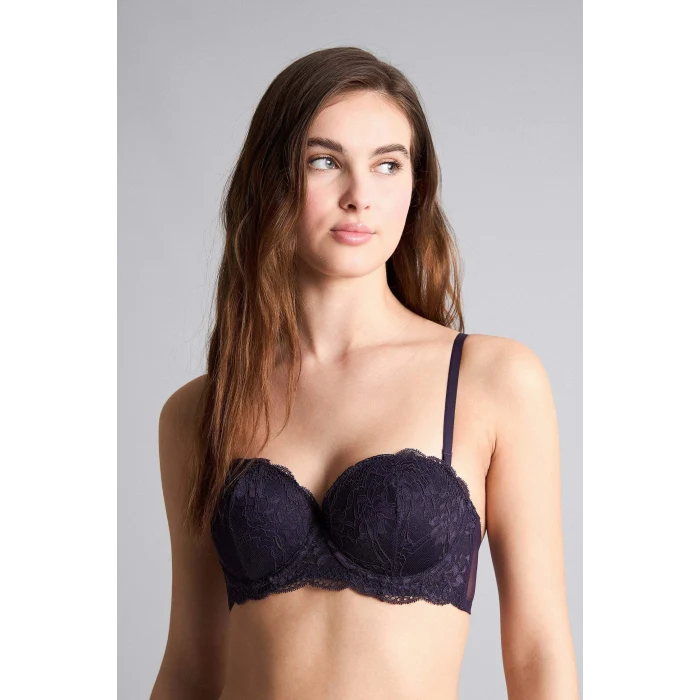 Defacto G1181AXPR289 Mor Dantel Detaylı Kaplı Yarım Dolgulu Balenli Straplez Sütyen