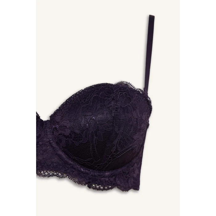 Defacto G1181AXPR289 Mor Dantel Detaylı Kaplı Yarım Dolgulu Balenli Straplez Sütyen