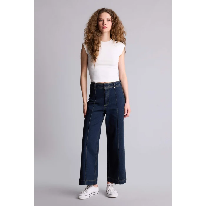 Defacto F5537AXNM34 Mavi Culotte Yüksek Bel Jean Pantolon