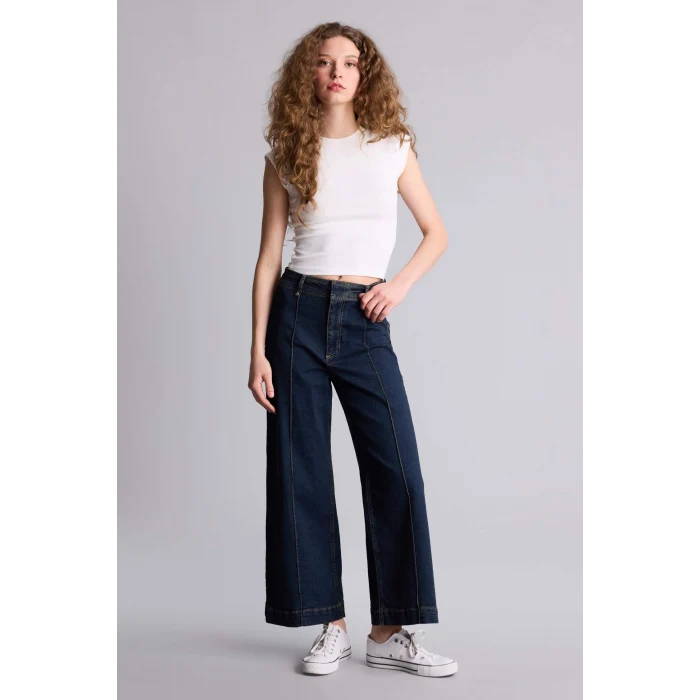 Defacto F5537AXNM34 Mavi Culotte Yüksek Bel Jean Pantolon