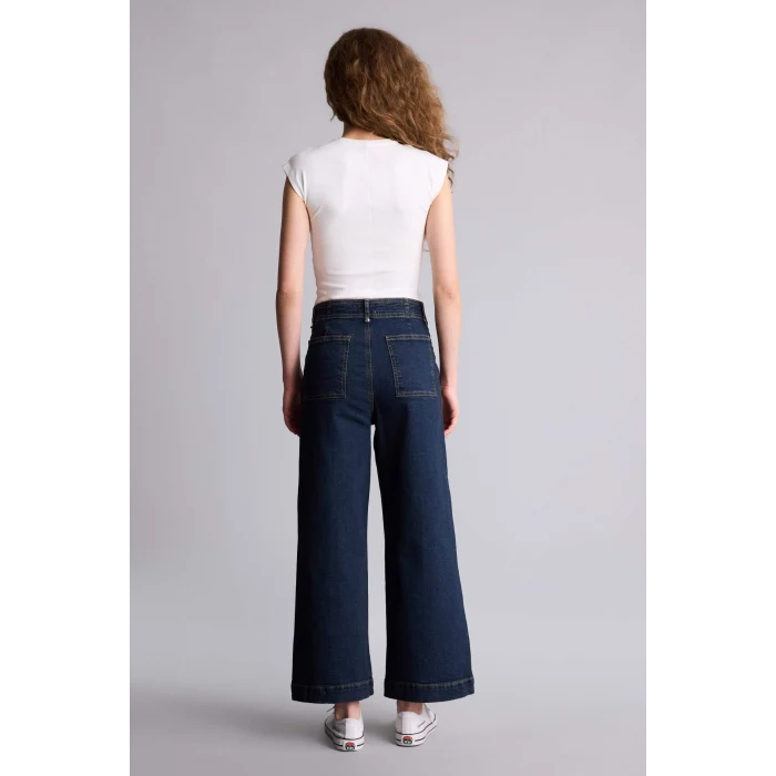 Defacto F5537AXNM34 Mavi Culotte Yüksek Bel Jean Pantolon
