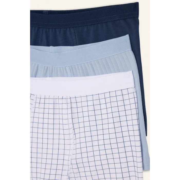 Defacto G8557A8BE789 Mavi Ribana 3lü Boxer Erkek Çocuk