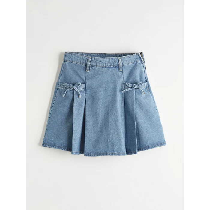 LCW Kids İndigo Pile Detaylı Kız Çocuk Jean Etek