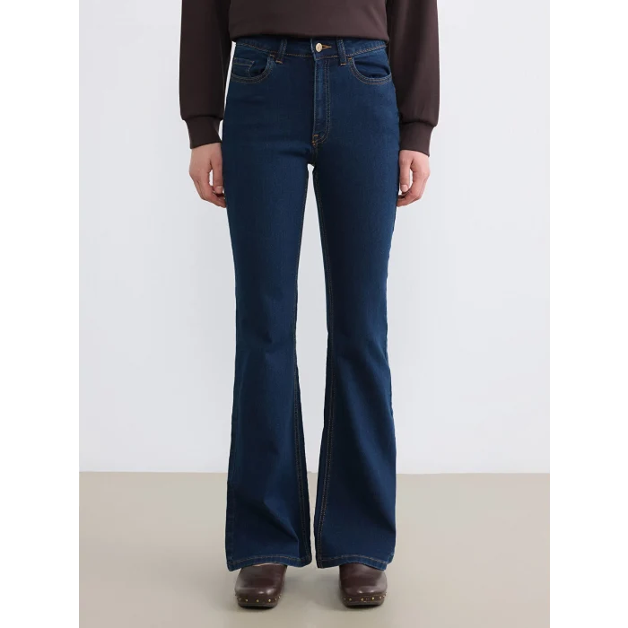 LCW Modest İndigo Yüksek Bel Flare Kadın Jean Pantolon