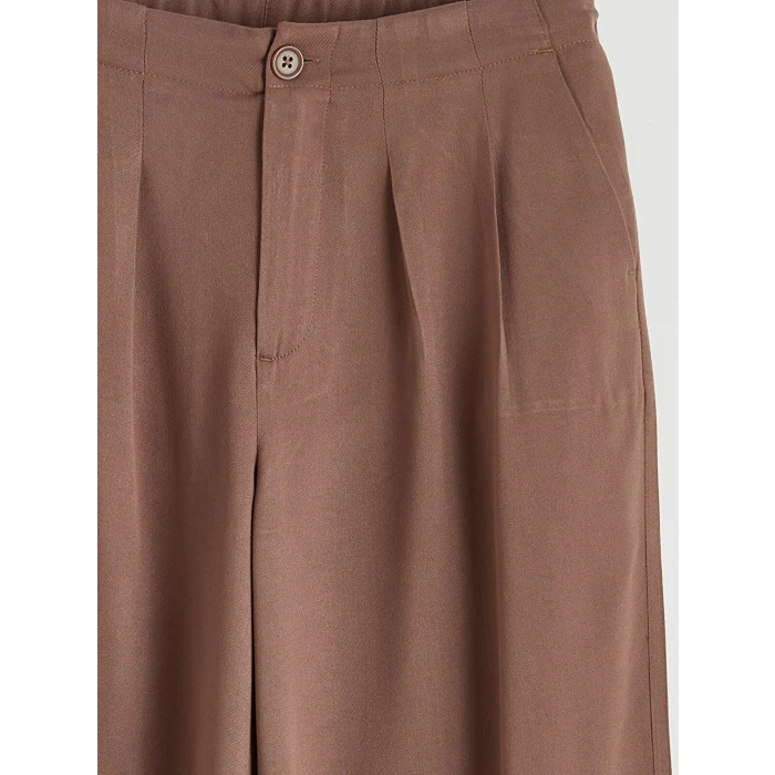 LCW Kids Kahverengi Beli Lastikli Pileli Kız Çocuk Pantolon