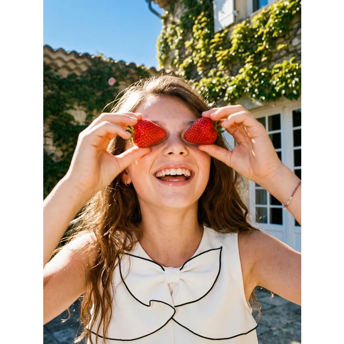 LCW Kids Ekru Bisiklet Yaka Fiyonk Detaylı Kız Çocuk Elbise