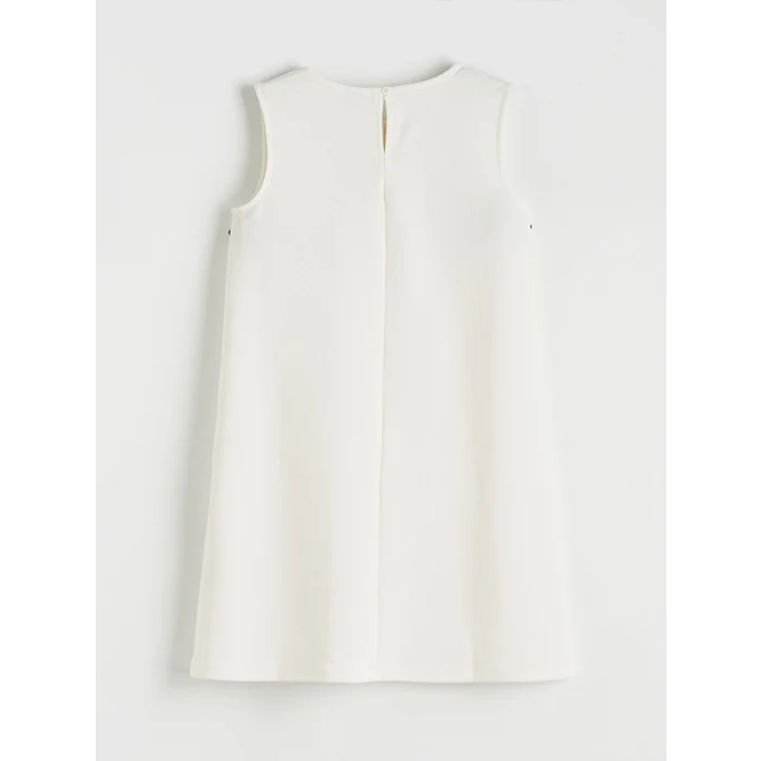 LCW Kids Ekru Bisiklet Yaka Fiyonk Detaylı Kız Çocuk Elbise