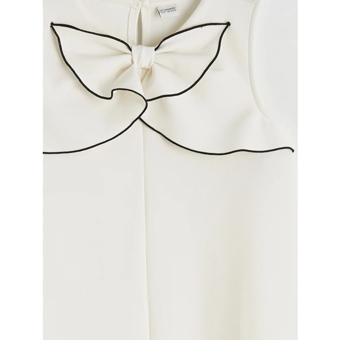 LCW Kids Ekru Bisiklet Yaka Fiyonk Detaylı Kız Çocuk Elbise